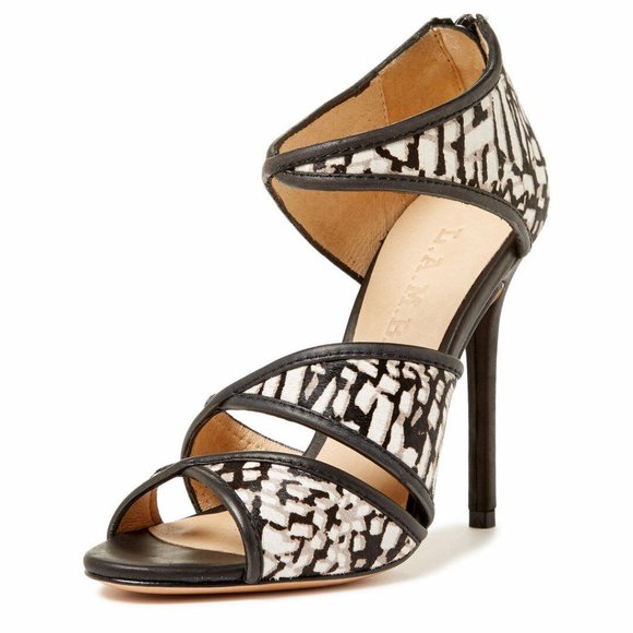 L.A.M.B. Waren Printed Calf Hair Leather Open Toe Strappy Heel Sandal - Picture 4 of 12